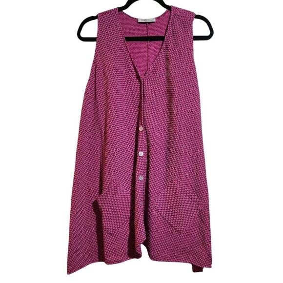 Margaret Winters V-Neck Pink Button Down Knit Vest Dress Oversized Medium Artsy - Picture 1 of 10